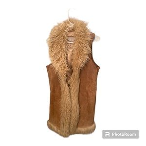 Wilson leather 100% real suede vest with fur trimming for women size:XL